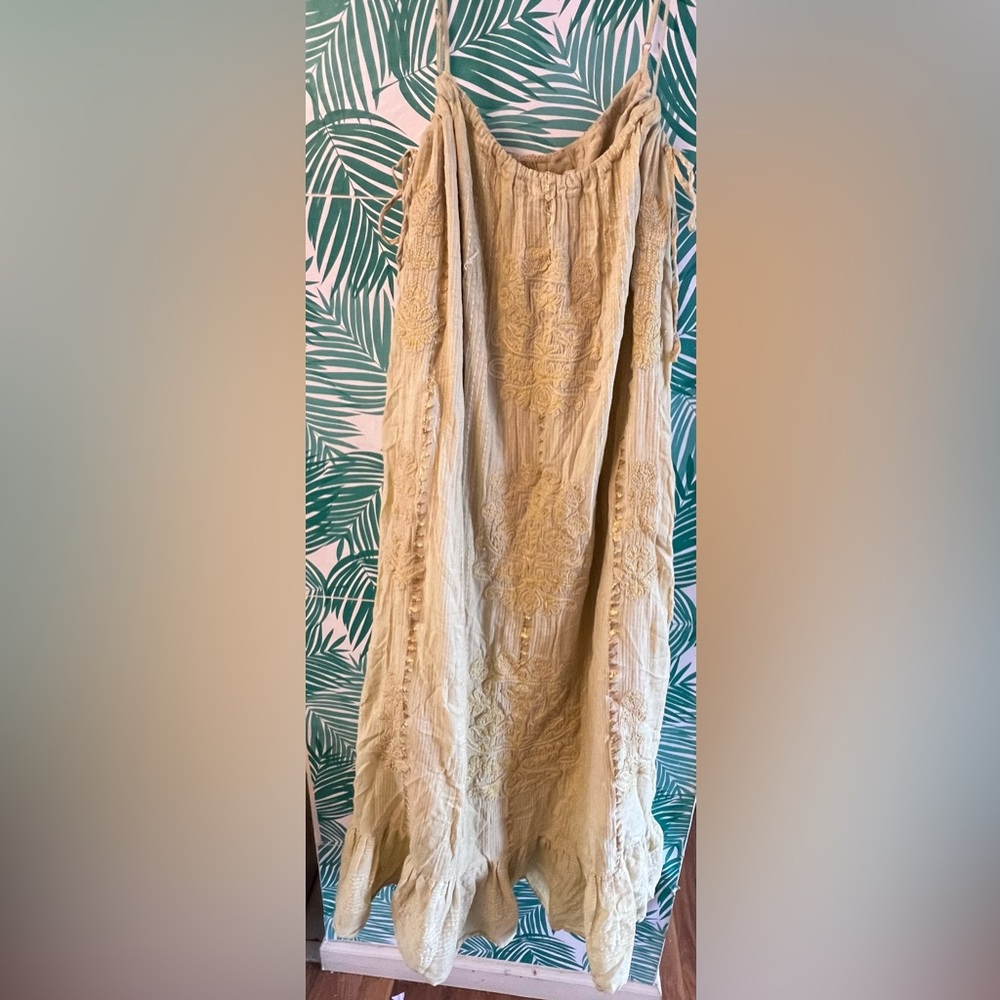 Zara maxi midi embroidered dress sz s mustard